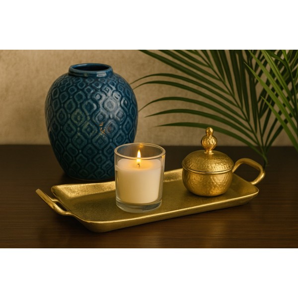 Taca ozdobna patera metalowa z uchwytem złota 41 cm