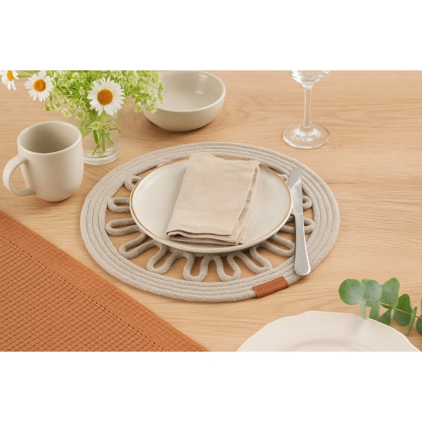 Mata stołowa 35 cm Boho sznurek szara