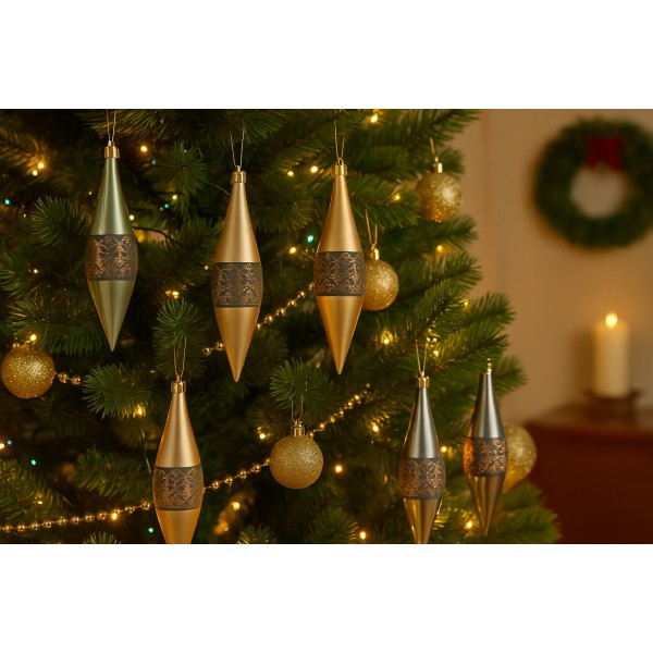 Komplet 9 bombek plastikowych 15 cm Sople zielono-szampańskie