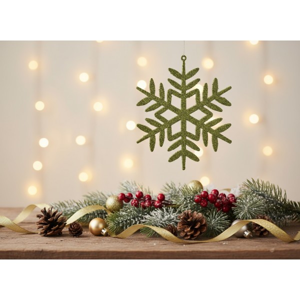 12x Ozdoba świąteczna śnieżynka zielona