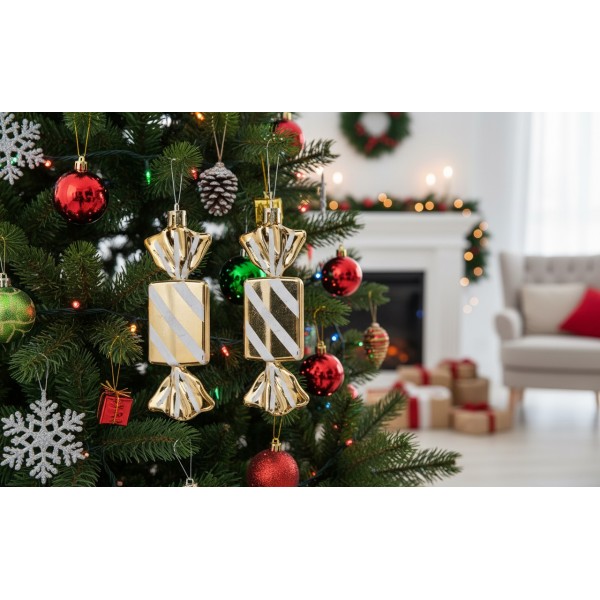 Komplet 3 bombek Cukierek złoto-biały 8526