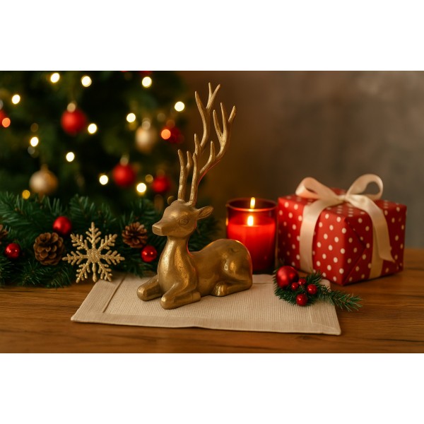 Figurka ozdobna Renifer H22,5 cm złota metalowa