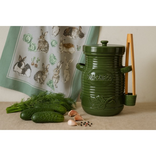 Pojemnik ceramiczny 3,5 L na ogórki ze szczypcami Smacznego 3187