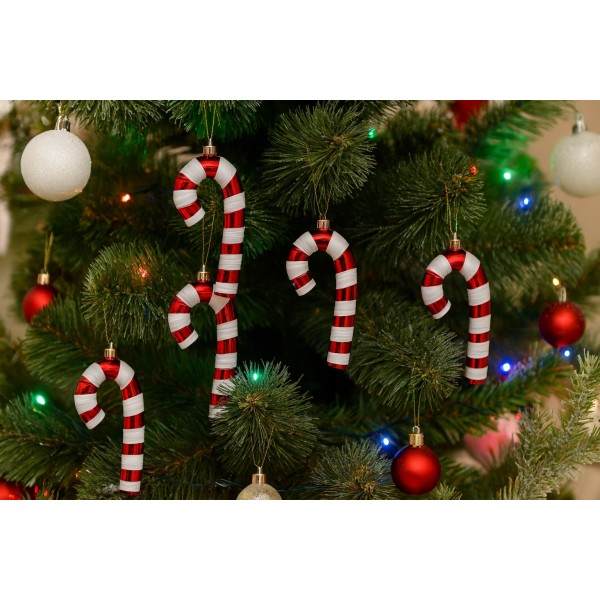 Komplet ozdób choinkowych 6 szt. Laski cukrowe czerwono-białe