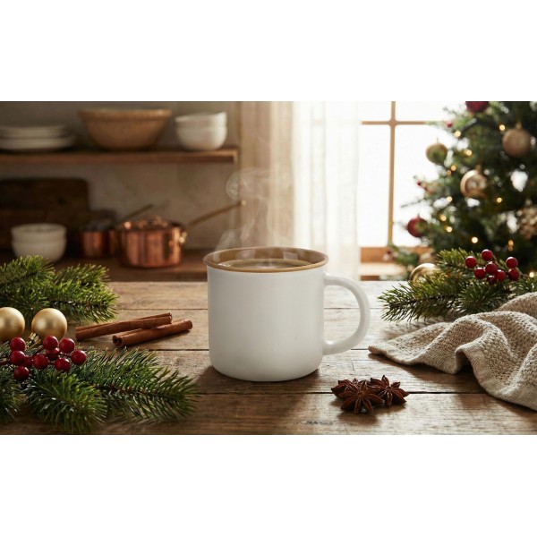 Kubek ceramiczny 355 ml biały z brązowym środkiem