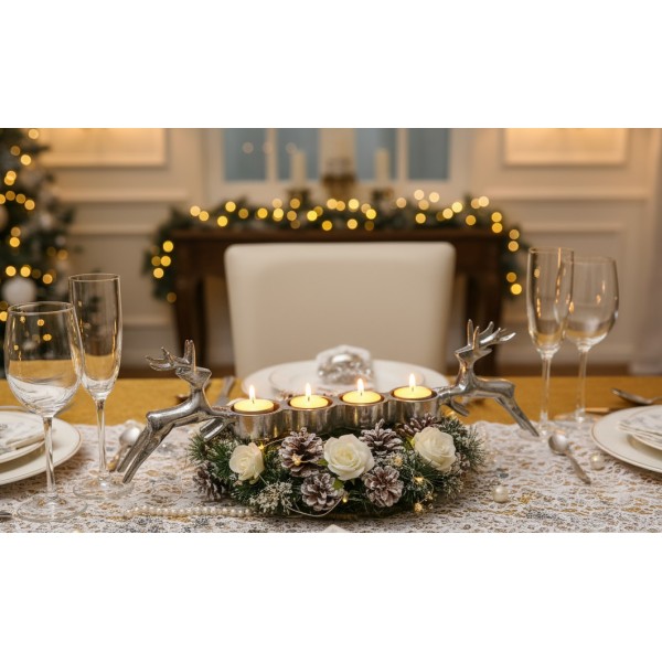 Świecznik srebrny na t-lighty Renifery