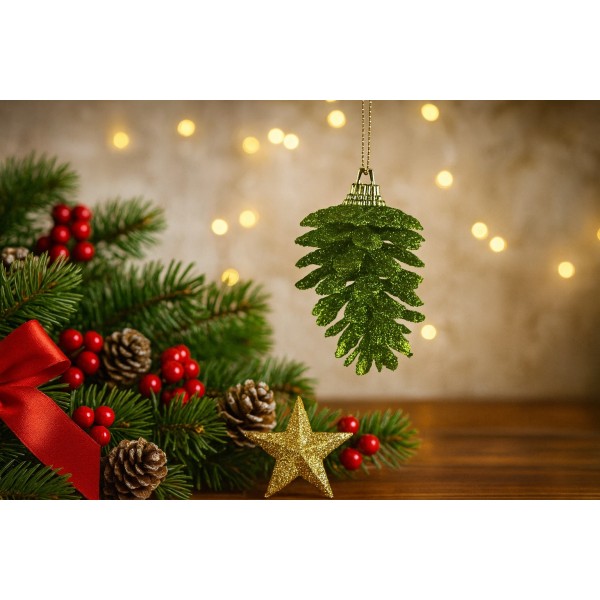 6x Ozdoba świąteczna szyszka zielona