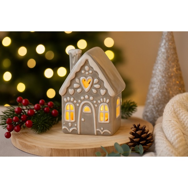 Domek ceramiczny na t-light beżowy 17,5 cm