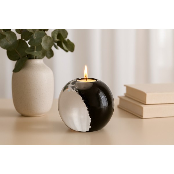 Świecznik kula na t-light 13 cm czarno-biały