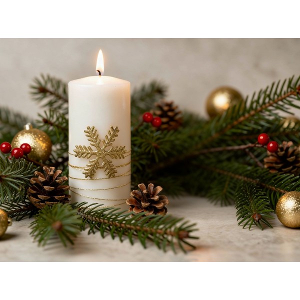 Świeca pieńkowa 15 cm Golden Christmas