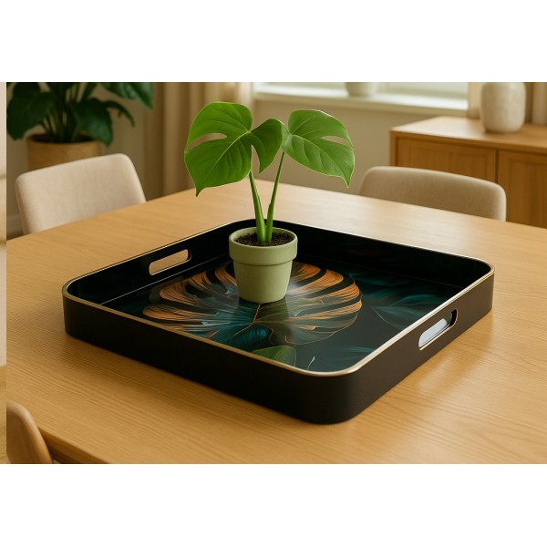 Taca dekoracyjna 38x38x4,5 cm Liść niebiesko-złota 172026