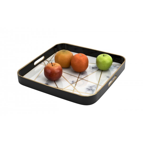 Taca dekoracyjna 34x34x4,5 cm biało złota 159841