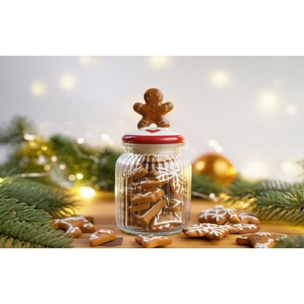 Pojemnik na ciastka szklany Piernikowe ciasteczko 21 cm