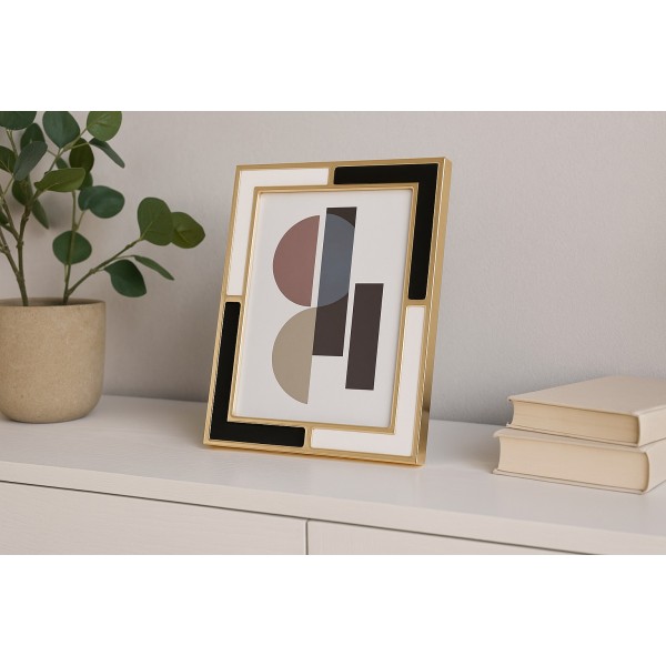 Ramka na zdjęcia 14x19 cm złota biało-czarna mała