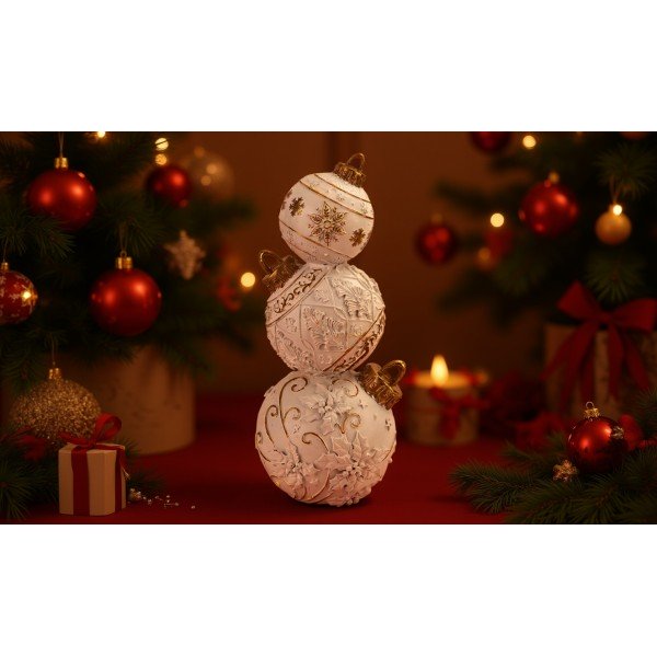 Ozdoba świąteczna Bombki ceramiczne 42 cm biało-złota