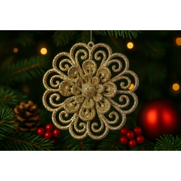 3x Ozdoba świąteczna kwiat złoty