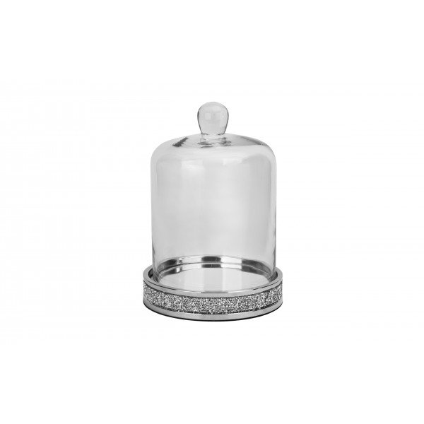 Patera dekoracyjna 28 cm ze szklanym kloszem srebrna 131265