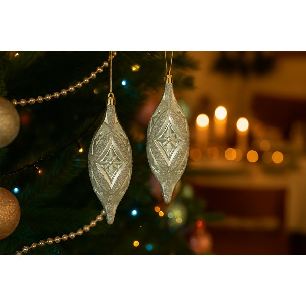 Komplet 2 bombek plastikowych podłóżnych zielono-złotych 3608