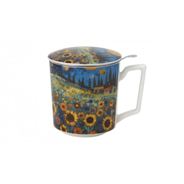 Kubek porcelanowy 450 ml z zaparzaczem Modern Sunflower Field