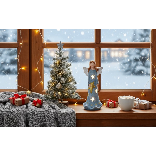 Figurka ozdobna świecąca Aniołek niebieski 19,5 cm