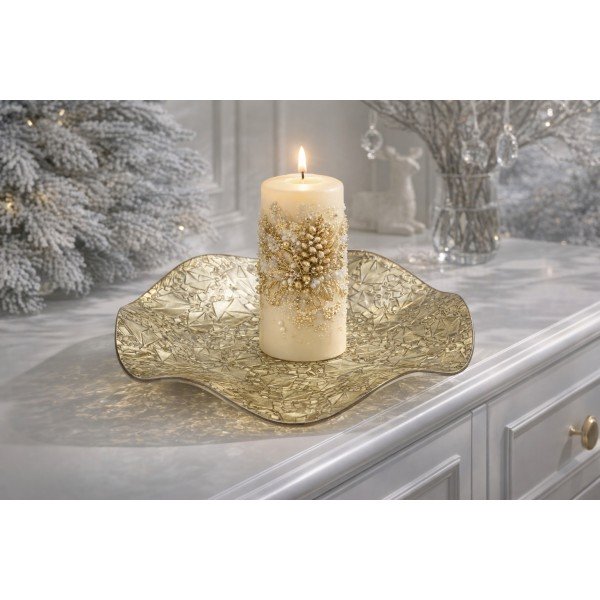 Podstawka szklana 24,5 cm falowana złota RF0706