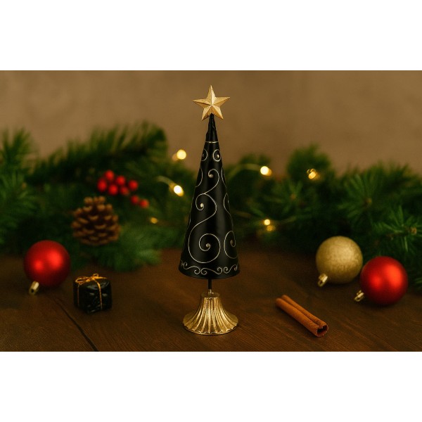 Figurka świąteczna Choinka czarno-złota 40 cm