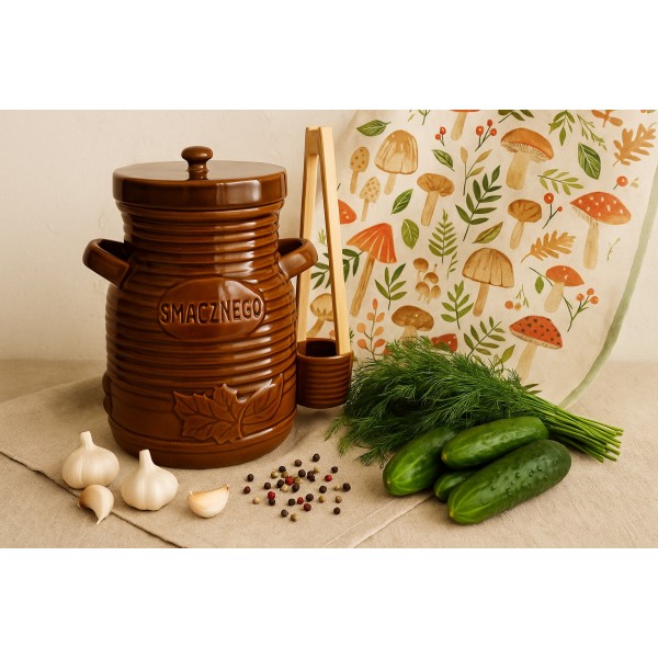 Pojemnik ceramiczny 3,5 L na ogórki ze szczypcami Smacznego 3163
