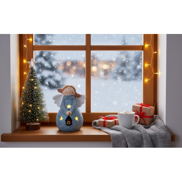 Figurka ozdobna świecąca Aniołek niebieski 19 cm