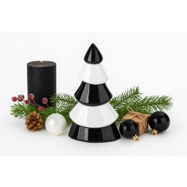 Figurka ozdobna choinka biało- czarna duża 71572