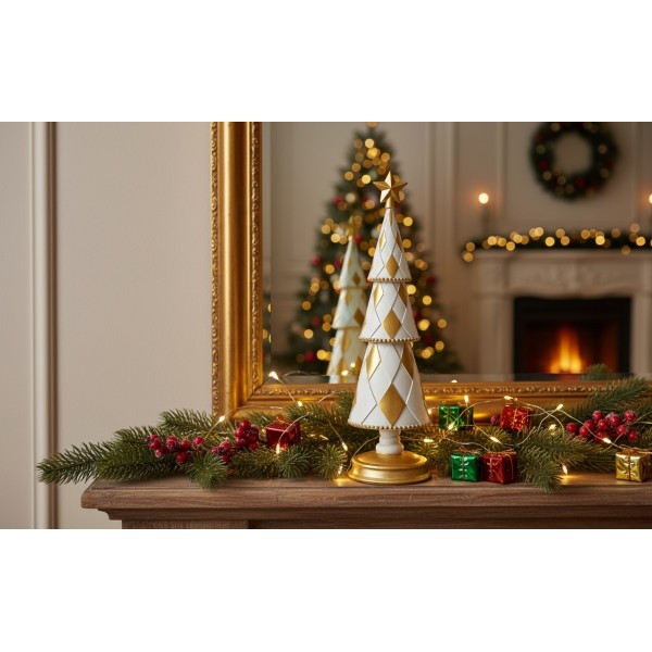 Figurka świąteczna Choinka biało złota 46 cm