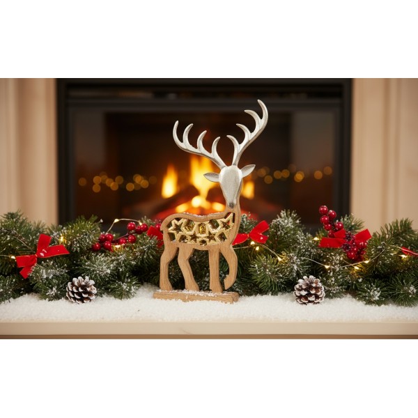 Figurka świąteczna drewniana Renifer 50 cm złota