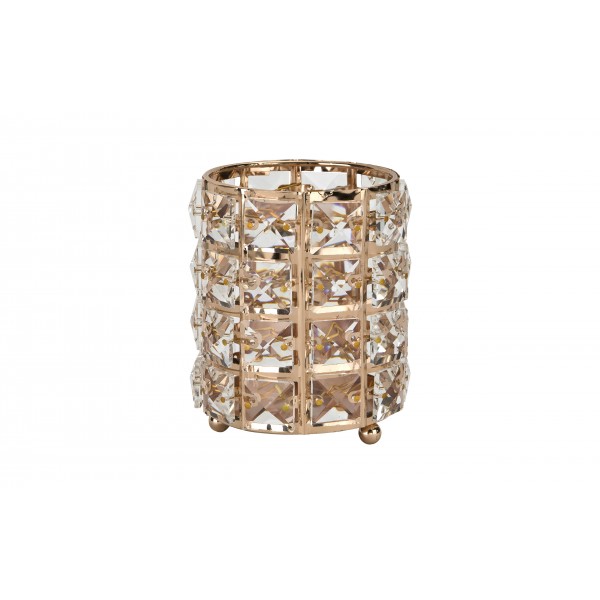 Świecznik kryształki 12 cm złoty