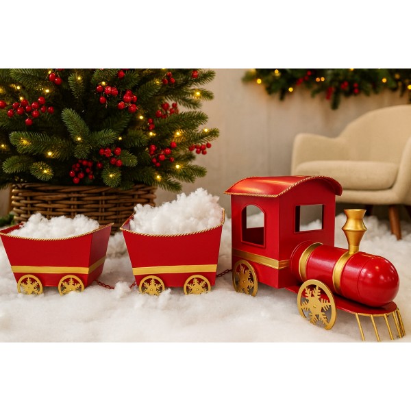 Duża Ozdoba metalowa Pociąg z 2 wagonami czerwony