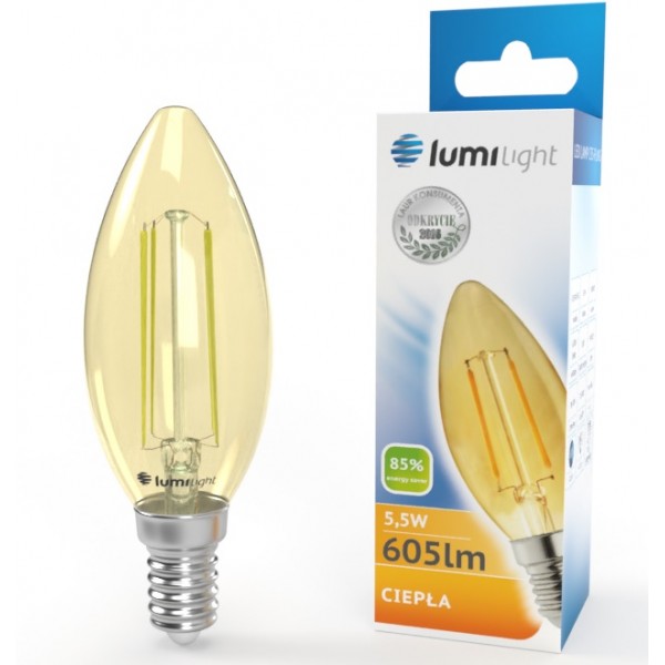 ŻARÓWKA LED C35 FLMG E14 5,5W CIEPŁA LL4804
