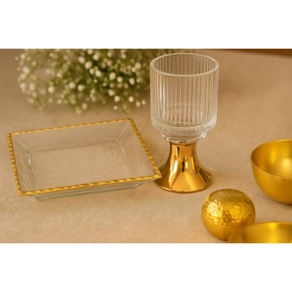 Patera szklana 21x21 cm złota AP144345