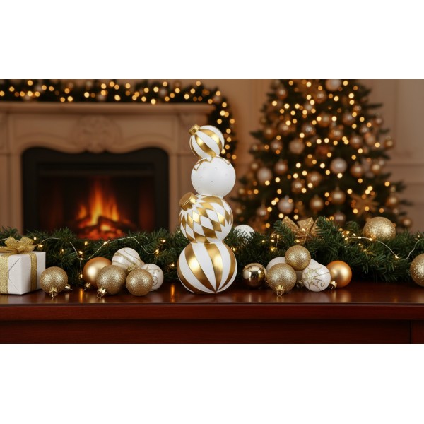 Dekoracja świąteczna Stos bombek biało-złotych 40 cm