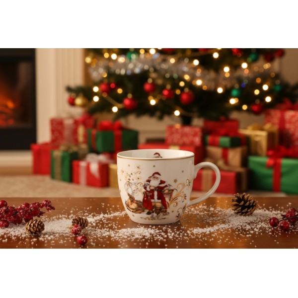 Kubek porcelanowy 460 ml Santa w koszyczku