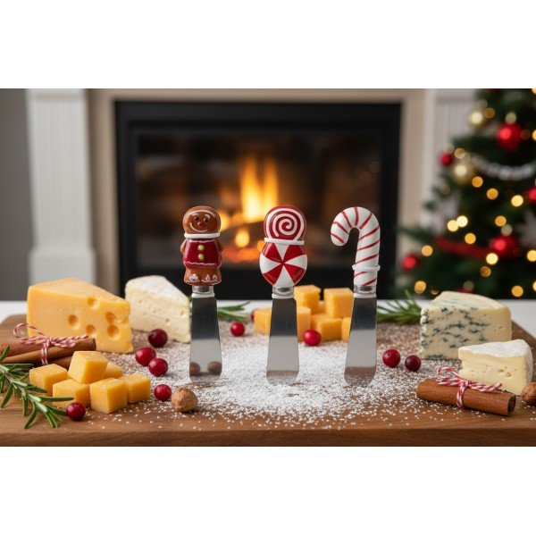 Zestaw 3 nożów do sera Xmas Cukierki