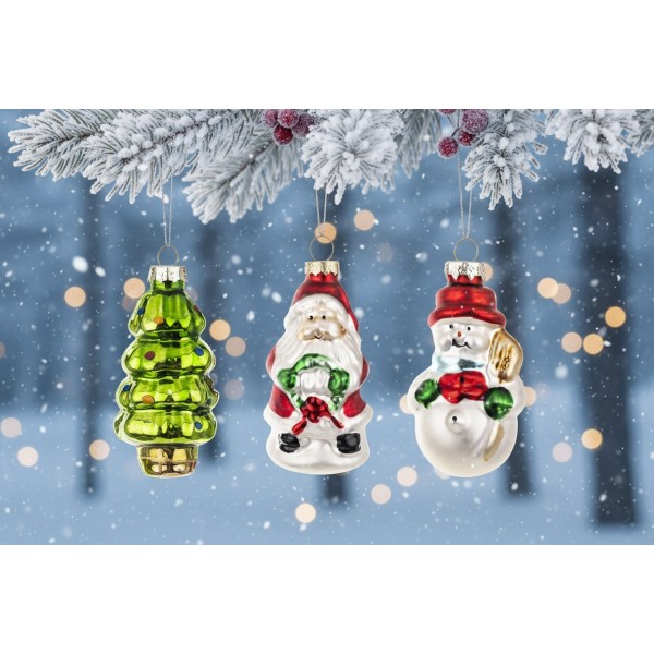 Komplet 3 bombek szklanych 147163 Mikołaj Choinka Bałwan