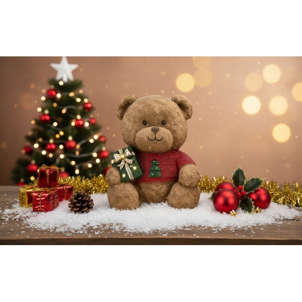 Figurka świąteczna Miś z prezentem Led 29 cm