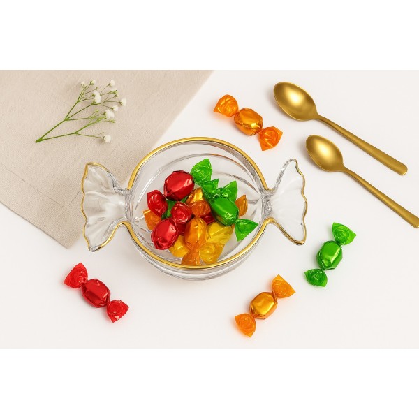 Patera szklana cukierek ze złotym paskiem 173415