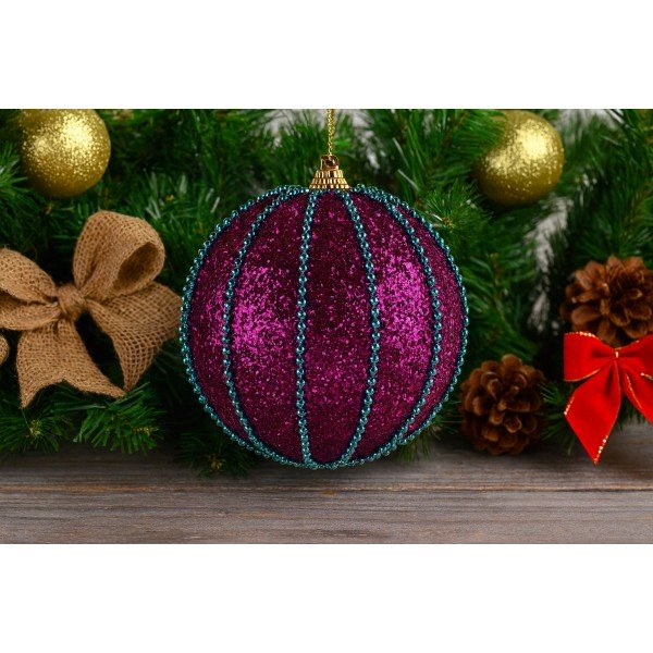 Bombka 10cm (2 szt.) różowa w prążki