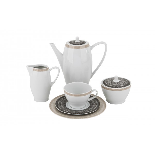 Serwis kawowy 6/21 brąz/beż