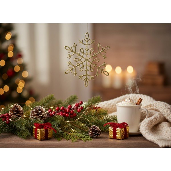 12x Ozdoba świąteczna śnieżynka złota