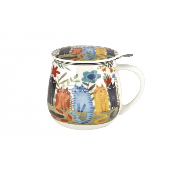 Kubek baryłka z zaparzaczem 430 ml Koty ogrodowe