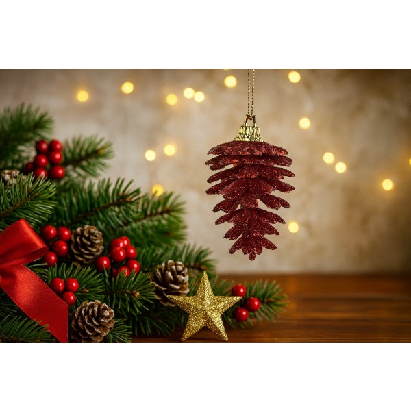 6x Ozdoba świąteczna szyszka czerwona