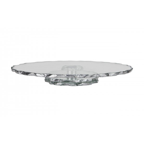 Patera ozdobna szklana obrotowa 33cm Srebrna