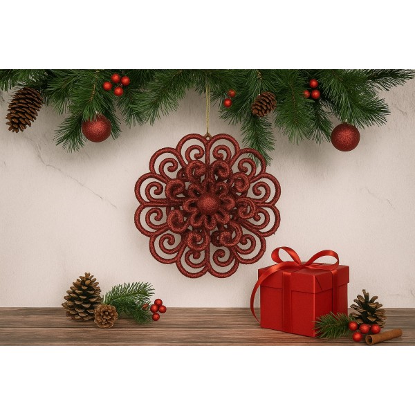 3x Ozdoba świąteczna kwiat czerwony