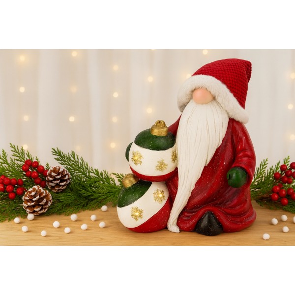 Figurka ozdobna Mikołaj świecący LED z bombkami