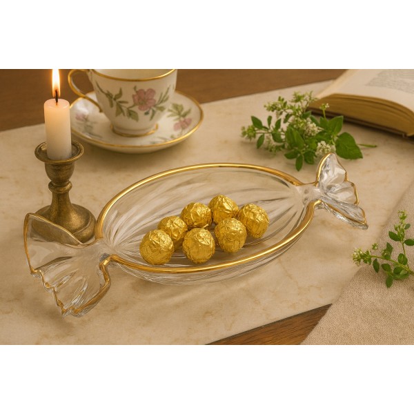 Patera szklana cukierek ze złotym paskiem 173411